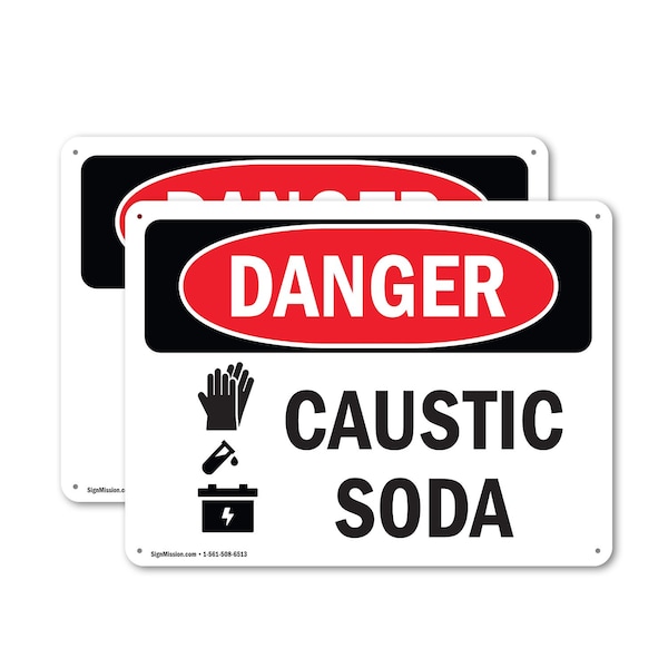 Signmission Caustic Soda Danger Sign, Plastic, 14in W x 10in L, 2PK OS-2PACK-DS-P-1014-L-1058 - main